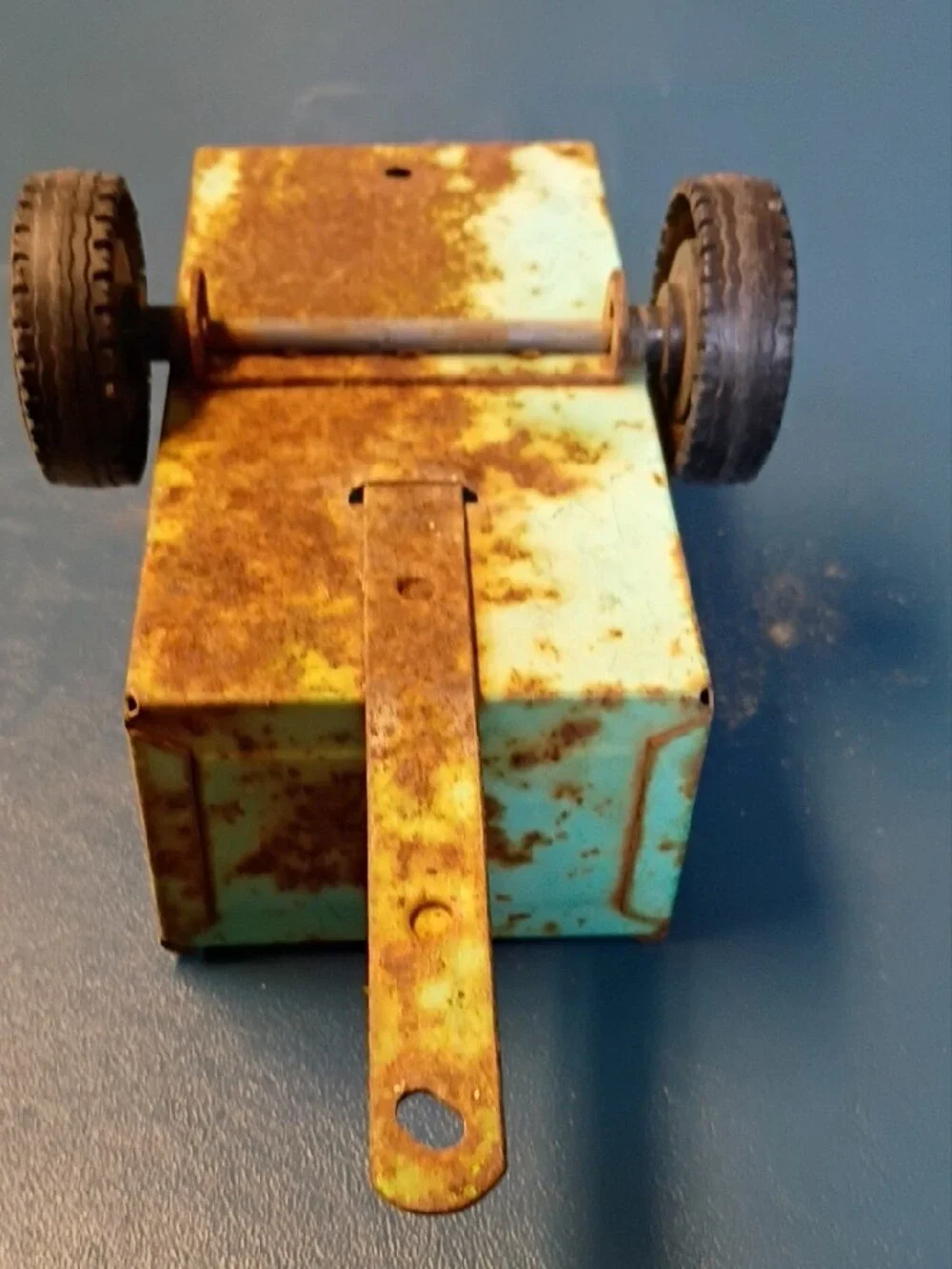 Vintage Kids Toy Metal Wagon - Turquoise Rusty